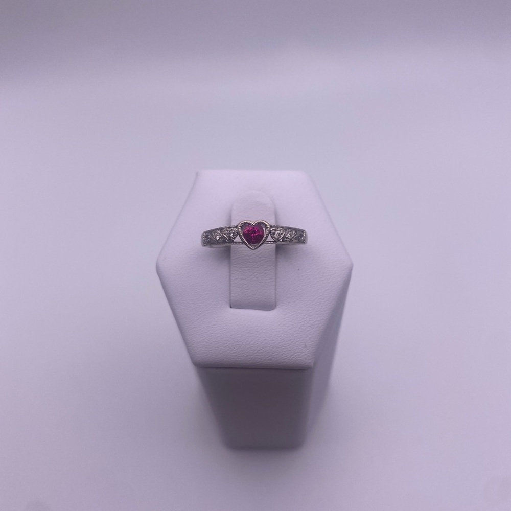 10k white gold synthetic Ruby ring with diamonds